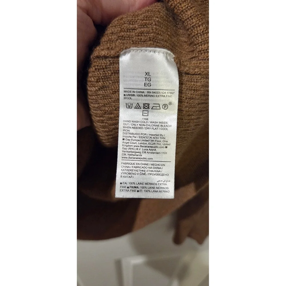 Banana Republic Merino Wool Thermal Knit Crew Neck Sweater Camel Men's XL RWS